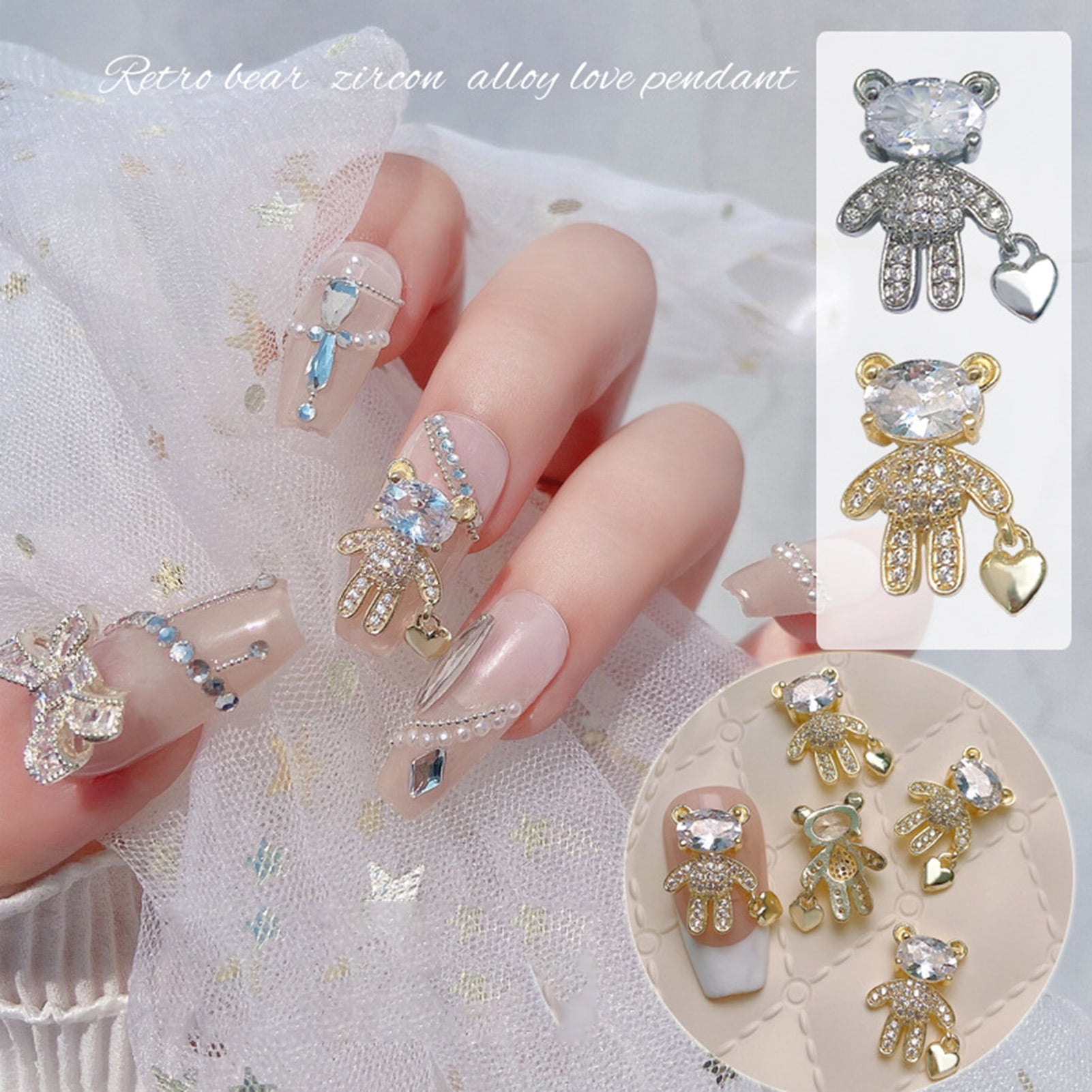 Gold Teddy Nail Charms