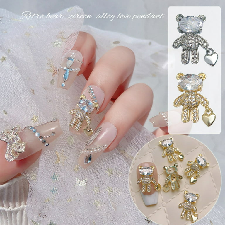  CometBeautySupply 3D TeddyBear Nail Charms, Silver DIY Charms  Luxury Zircons Crystal, 3D Nail Rhinestones, Manicure Nail Art Decoration Bear  Nail Jewelry (5 Gold+ 5 Silver) : Beauty & Personal Care