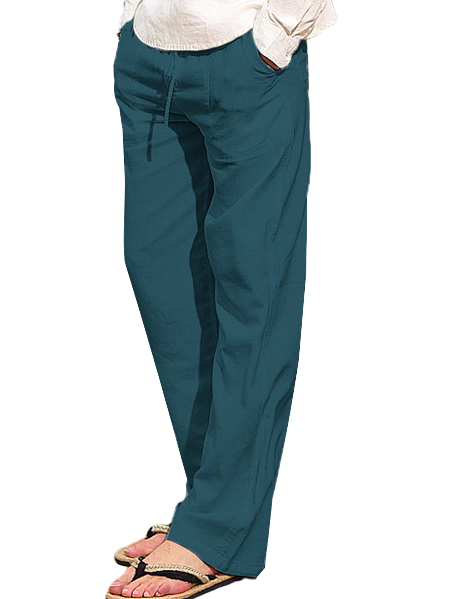 Men's Cotton Linen Pants Loose Casual Lightweight Elastic Waist Drawstring Yoga Beach Jogger Trousers S-5XL 