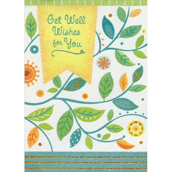 Designer Greetings Get Well Wishes Banner and Blue Branches Get Well Card