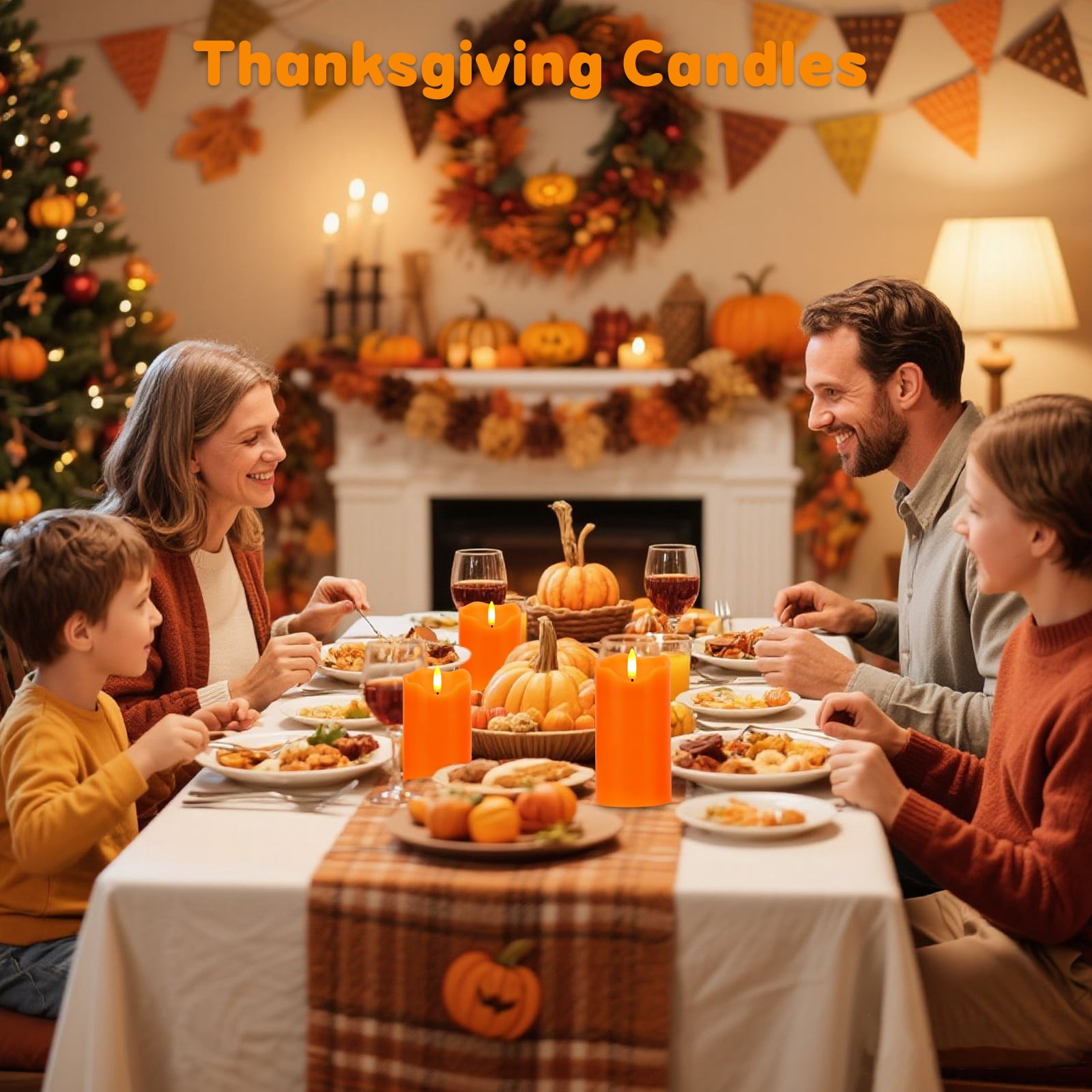 Flameless Candles Lights, Set of 3 Orange Flickering LED Candles with Remote & Timer, Dimmable LED Pillar Candles Battery Operated, Electric Candles for Fall Halloween Thanksgiving Decor