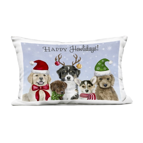 Stupell Industries Happy Howlidays Seasonal Puppies Outdoor Printed Pillow design by Brett Blumenthal, 14 x 7 x 20