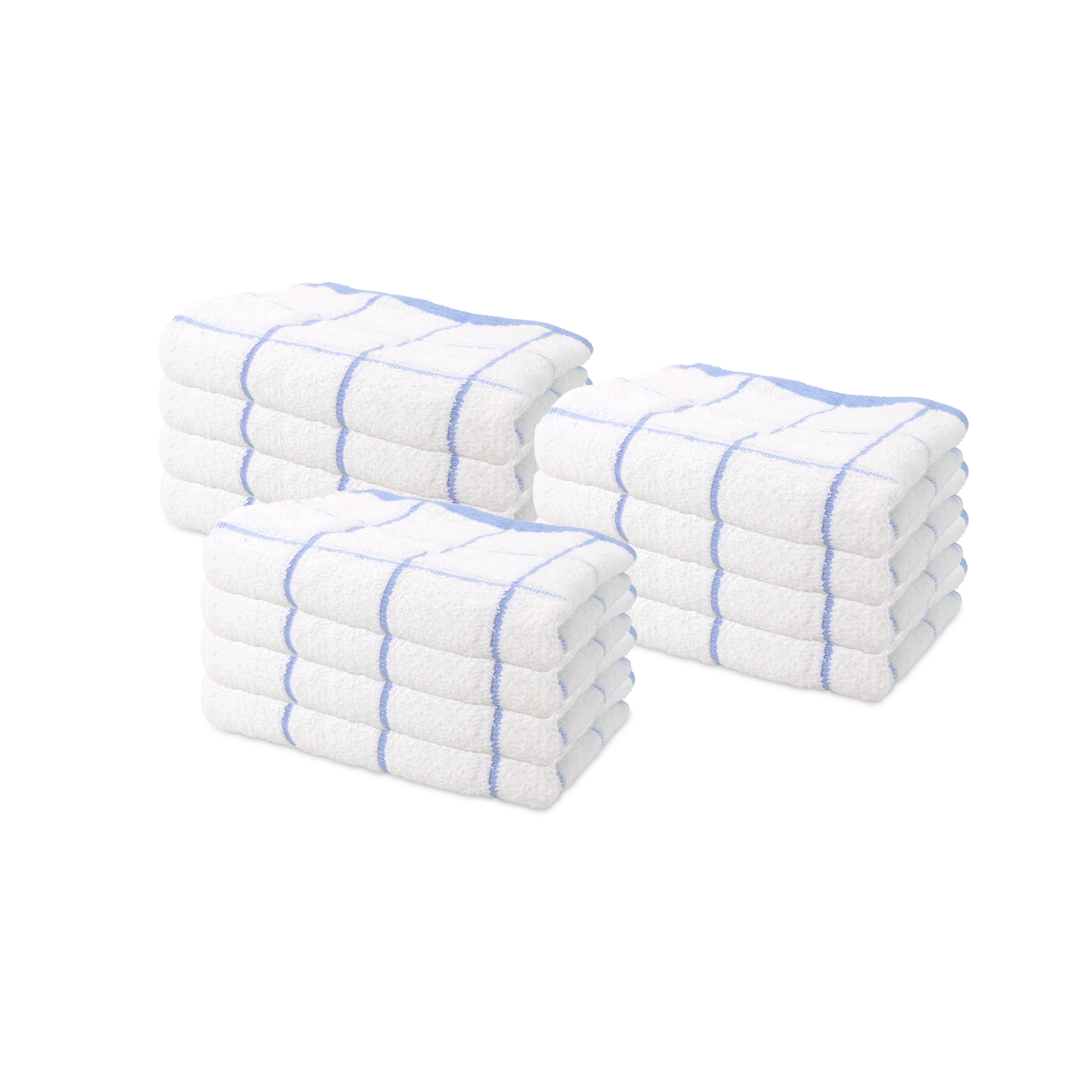 Arkwright Kitchen Towels (Bulk Case of 144), 15 x 25 in., 100% Cotton, Blue & White Windowpane Pattern