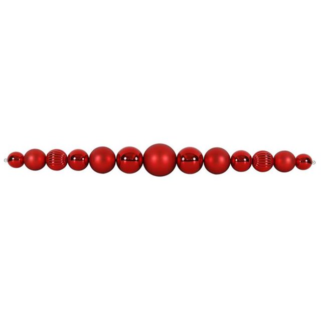 Vickerman N149603UV 9 ft. Red Shiny & Matte Shatterproof UV Resistant Ball Garland