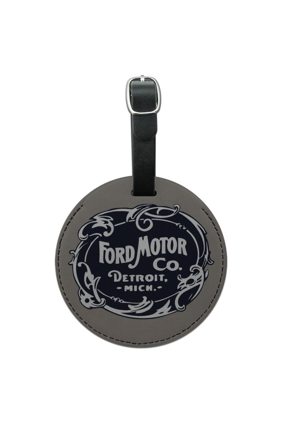 Ford Motor Company Vintage Logo Round Leather Luggage Card Suitcase Carry-On ID Tag