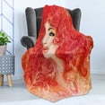 thumbnail image 4 of Fashion Soft Flannel Fleece Blanket, Woman Face with Floral Ornamentals in Hair Glamour Watercolor Modern Artwork, Cozy Plush for Indoor and Outdoor Use, 60" x 80", Orange Cream Red, by Ambesonne, 4 of 5