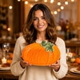 thumbnail image 7 of Fall Plate,Ceramic Pumpkin Shape with Embossed Leaves Thanksgiving Decorative for Dining Table Harvest Party, 7 of 7