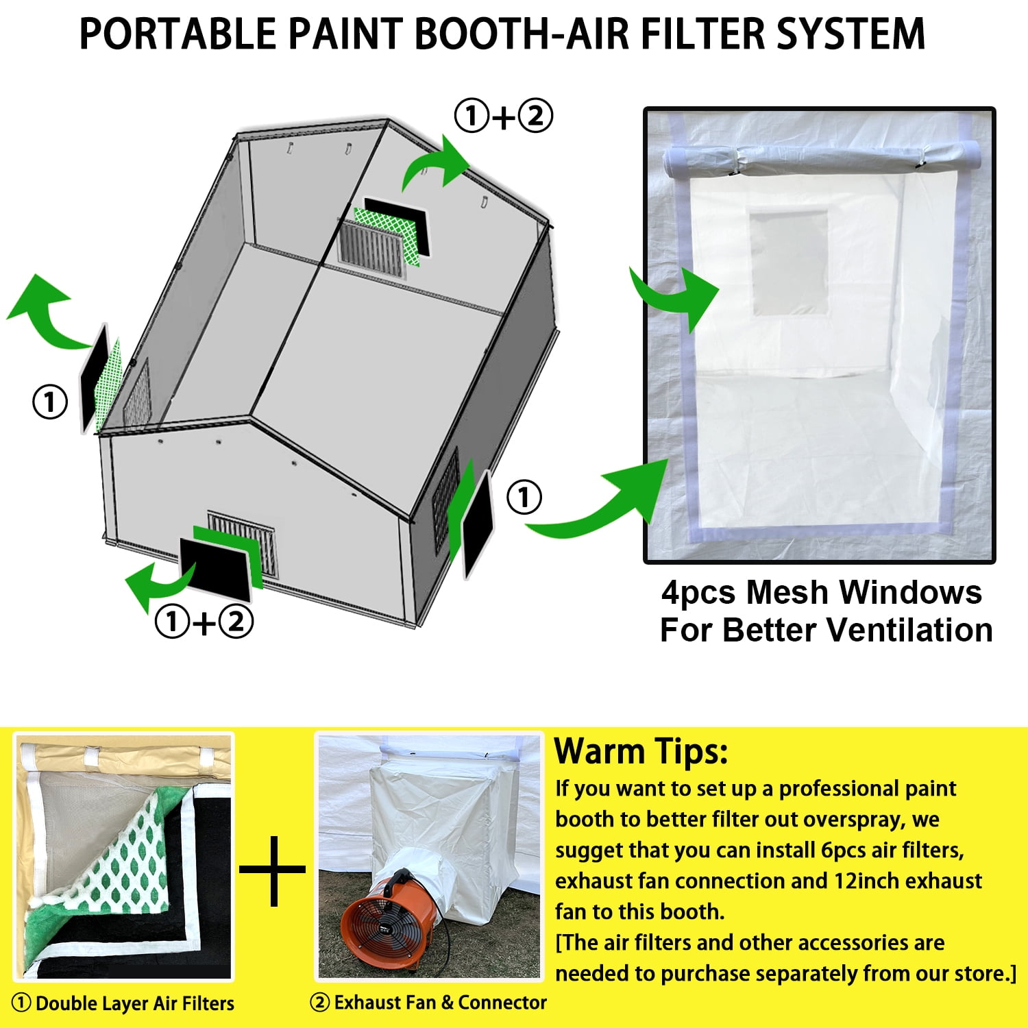 Rainproof Portable Paint Booth 10X10X9FT Spray Booth with 4pcs Mesh Windows & Floor for Painting Auto Parts, Furnitures and Other Items (White)