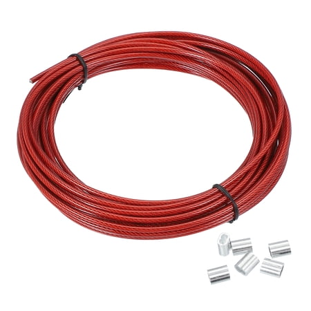 Uxcell 1/8 Wire Rope Vinyl Coated 33ft Steel Wire Cable with Crimping Sleeve Red