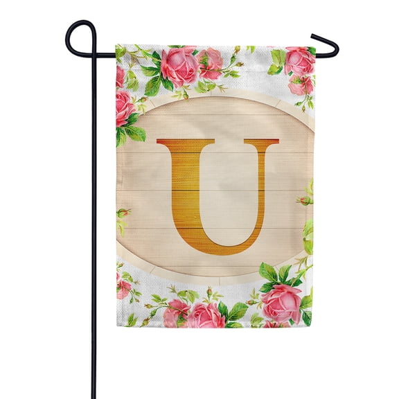 America Forever Spring Monogram Garden Flag Letter U 12.5 x 18 inches Double Sided Vertical Outdoor, Yard, Lawn, Beautiful Roses, Summer Floral Garden Flag