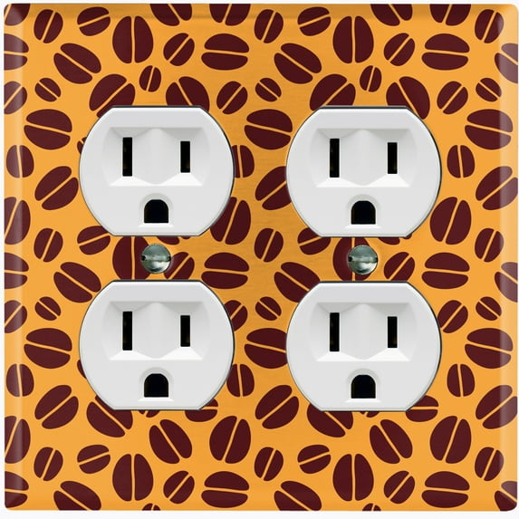 Metal Light Switch Wall Plate Outlet Cover (Coffee Espresso Mocha Bean Orange Pattern - Double Duplex)