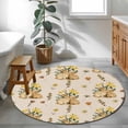 thumbnail image 4 of Round Area Rug 4ft, Spring Retro Easter Rabbits Non-Shedding Washable Area Rug, Yellow Flower Botantical Non Slip Low-Profile Circle Rugs for Living Room, Bedroom Dining Room, 4 of 9