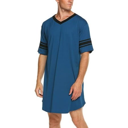 

AvoDovA Men Cotton Short Sleeve V-Neck Nightshirt Pajamas