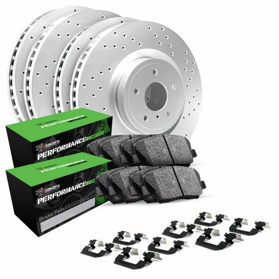R1 Concepts Front Rear Brakes and Rotors Kit |Front Rear Brake Pads| Brake Rotors and Pads| Performance Sport Brake Pads and Rotors| Hardware Kit WMSH2-53000