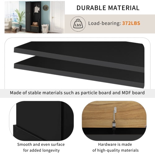 Hall Tree with Flip-Up Bench and Shoe Cabinet, Adjustable Shelves, Hooks, Entryway Mudroom Furniture, Black
