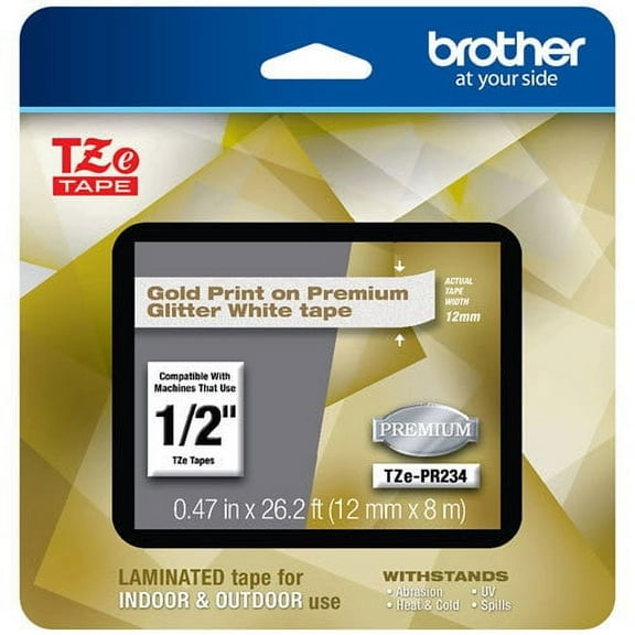 Genuine Brother 1/2" (12mm) Gold on Glitter White TZe P-touch Tape for Brother PT-1950, PT1950 Label Maker