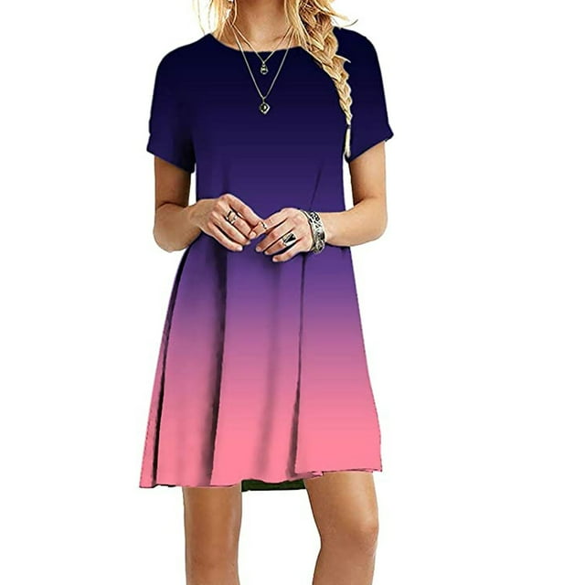 YUNAFT Robes pour Femmes Liquidation Mode Femmes Décontractée Manches Courtes Col Rond Imprimée Robe Mini Ample pour Dames Vente