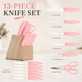 thumbnail image 2 of Xanapon 13-Piece Knife Set for Kitchen, Built-in Sharpener Block, German Stainless Steel, Dishwasher Safe, Pink, 2 of 9
