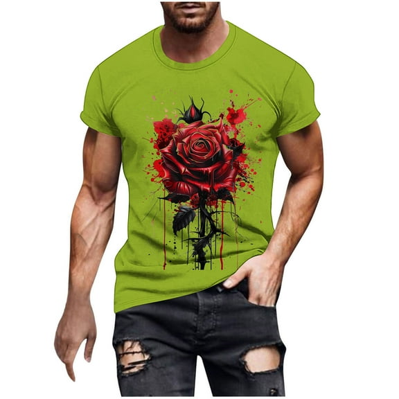 GA WEIHUA Clearance,Men's Novelty T-Shirts 3D Graphic Plus Size T Shirts Rose Casual Short Sleeve Shirt Loose Fit Athletic Shirts(Army Green,XX-Large)