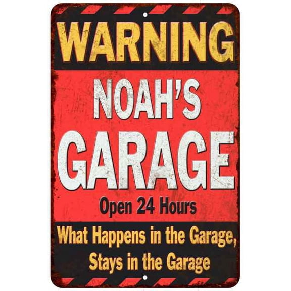 NOAH'S Garage Warning Man Cave Wall Decor 8 x 12 High Gloss Metal 208120030461