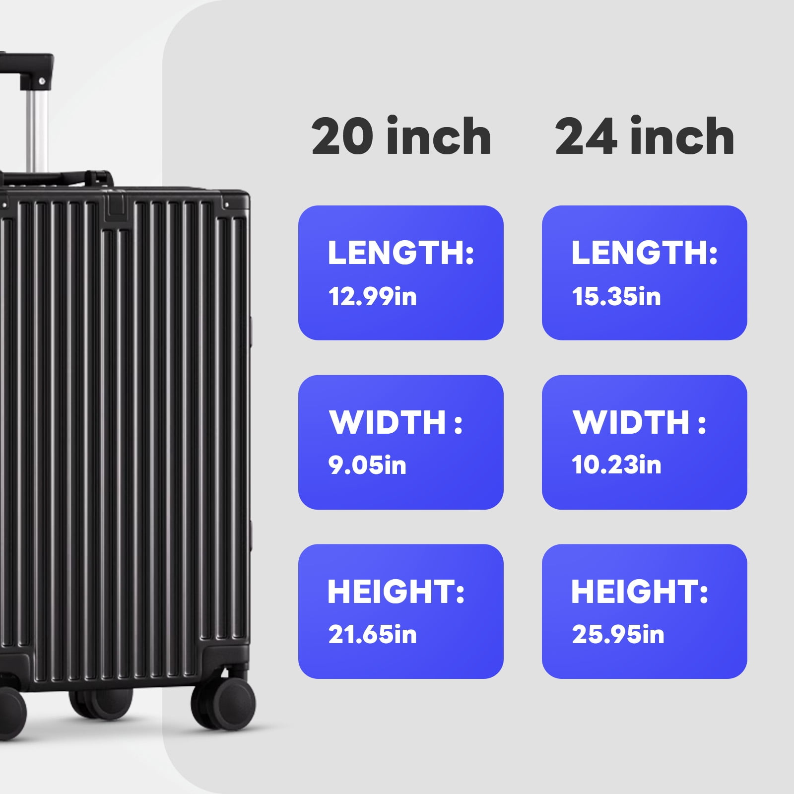 20in Carry on Luggage, Zipperless Aluminum Frame PC Hard Shell Luggage with 360 Spinner Wheels,TSA Lock,for Travel,Black
