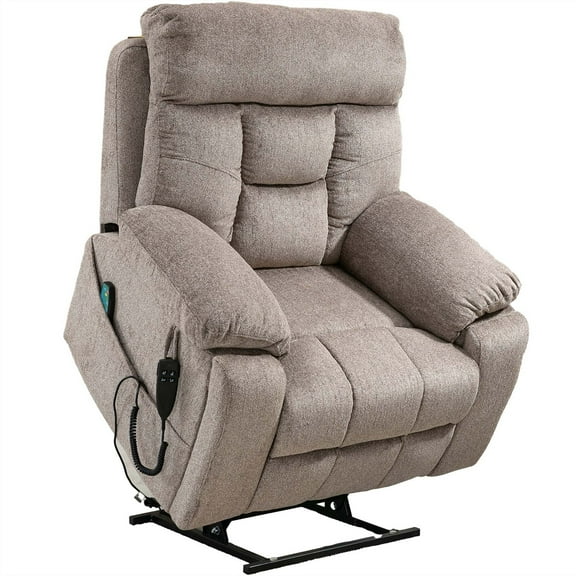 SYNGAR Large Power Lift Chair Recliner Oversized for Elderly, Heavy Duty Electric Lift Recliner with Heat Therapy and Massage, 180 Degrees Lying Flat Recliner Sofa for Tall Men, Light Brown