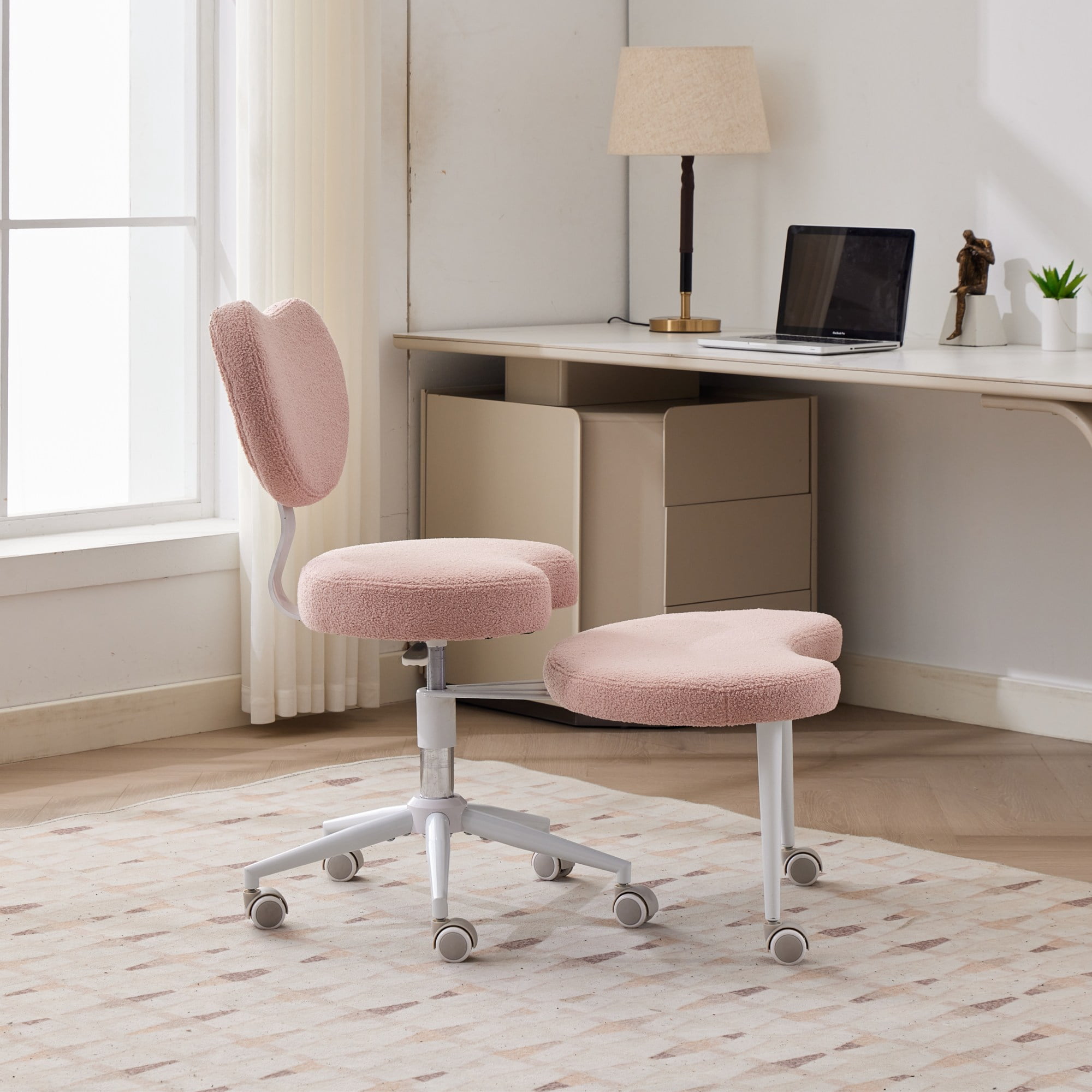 MAYEERTY Meditation Chair Plus - Cross-Legged Design, Wheels, ADHD-Friendly, Lumbar Support, Adjustable Stool, Pink