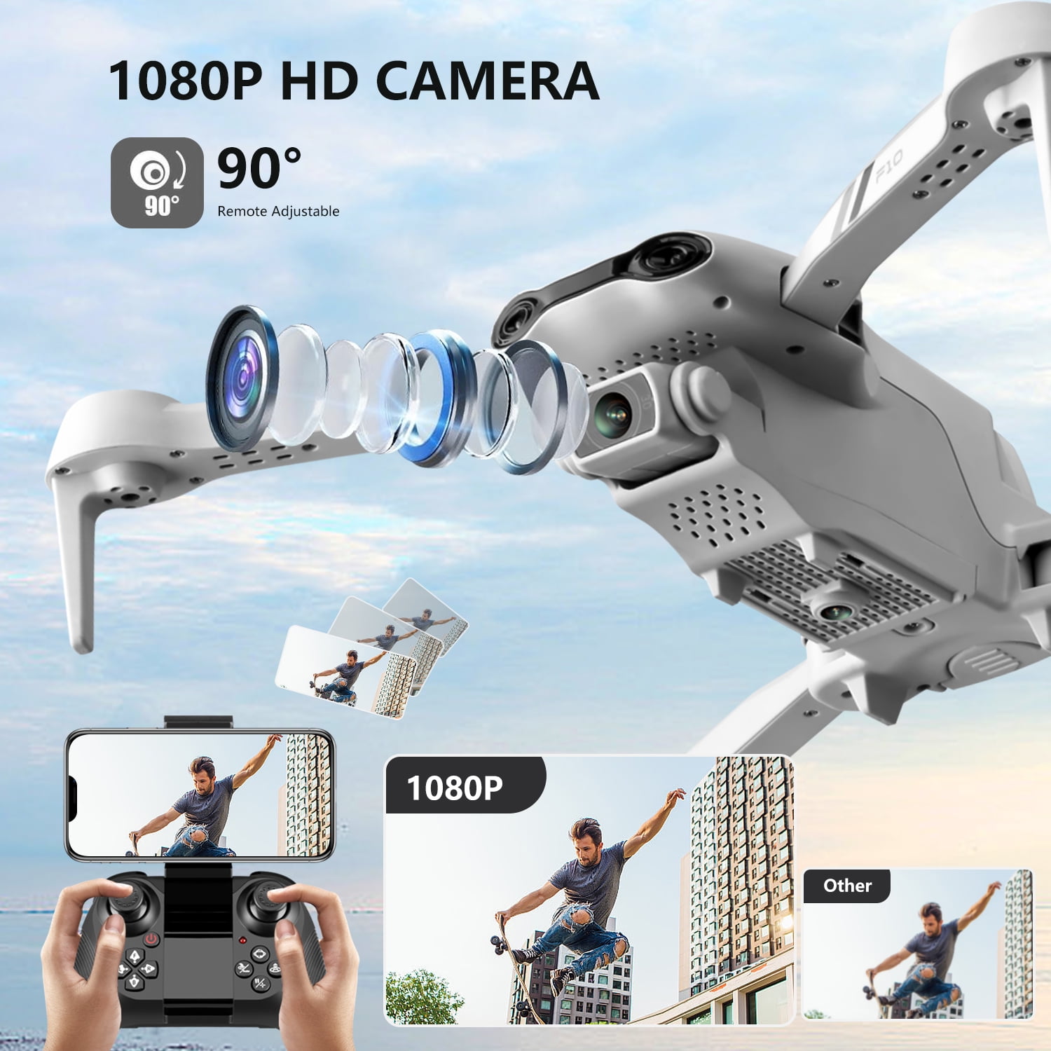 4DRC F10-1080P Wifi FPV Drone with 1080P HD Camera, Headless Mode/3D Flips, RC Quadcopter for Beginners Silver white
