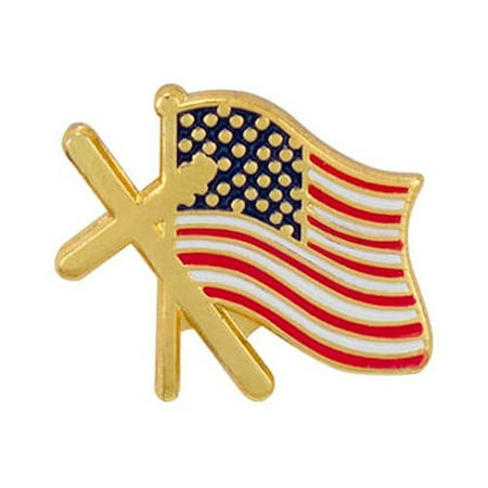 4 Way Cross Baptismal Pin - Sterling Gifts Cross and American Flag Lapel Pins Gold USA (Pkg of 12)
