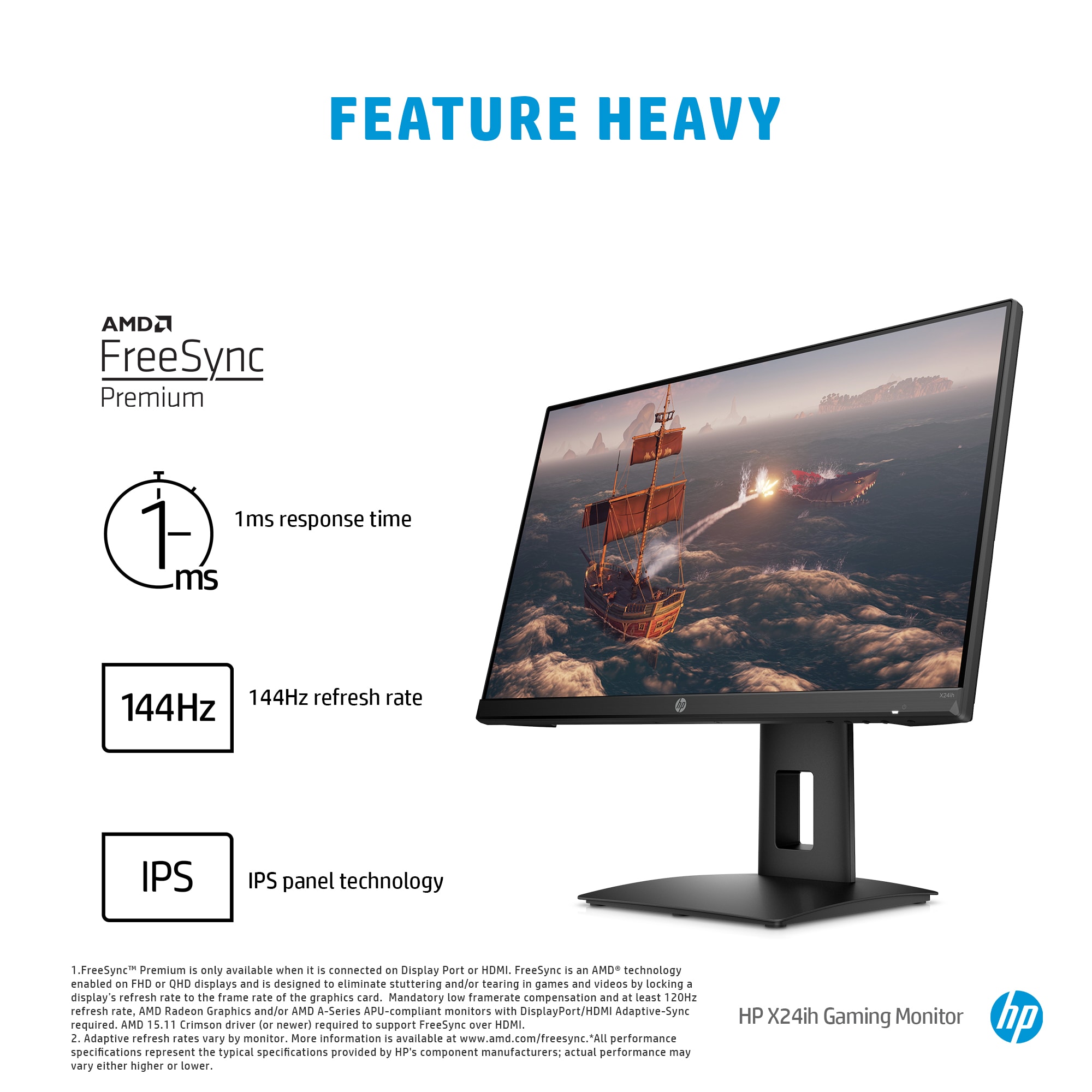 HP X24IH 24 inch LED FHD FreeSync Premium Gaming Monitor