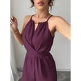 thumbnail image 5 of JULMCOMO Jumpsuits for Women Crew Neck Halter Cinched Waisted Dressy Rompers Tie Back Wide Leg Flowy Summer Overalls Purple XL, 5 of 5