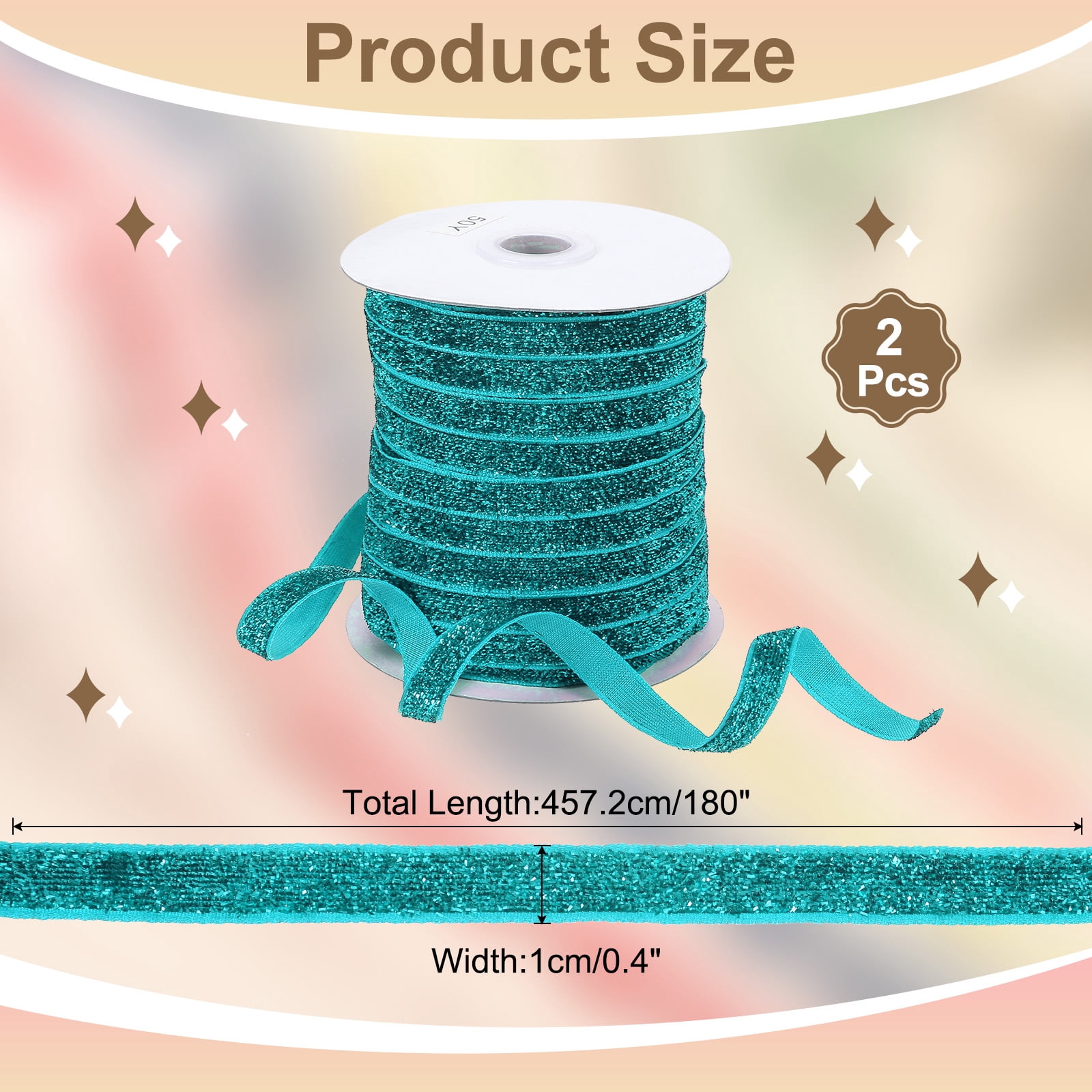 Uxcell Glitter Velvet Ribbon, Sparkly Fabric Metallic Ribbons Gift Wrapping Roll for Crafts Hair Bow Wreaths Decoration Lake Blue