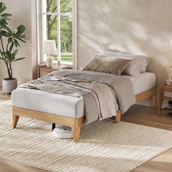 Twin Size Wood Platform Bed Frame with Metal Central Support, No Box Spring Needed,Natural