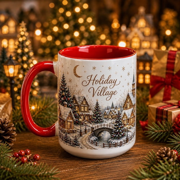Coffee Mug Holiday Village Ceramic Hot Cocoa Cup Christmas Gift for Coworkers and Friends