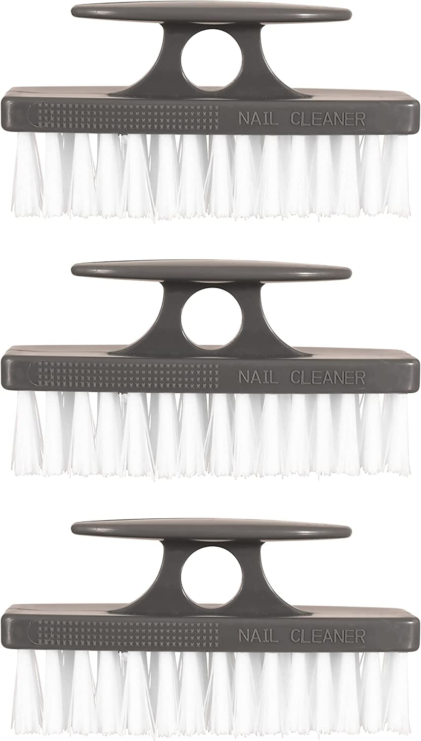 Superio Grey Nail Brush Cleaner with Handle, 3 Pack Durable Brush Scrubber To Clean Toes