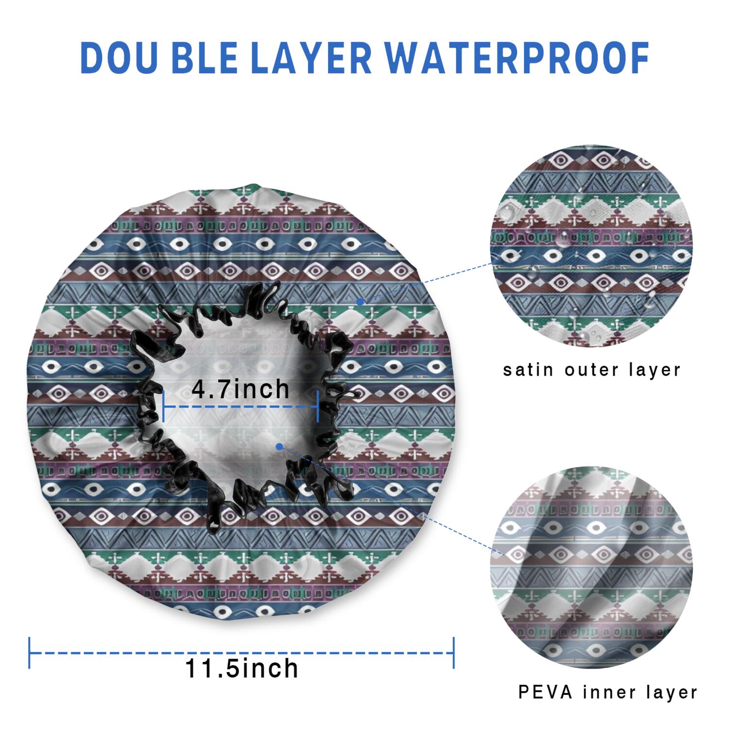 Shower Caps,Multicolor Geometric Boho Pattern Waterproof Shower Cap for Women 4 Pieces,Double Reusable Hair Cover for Shower PEVA Elastic Stretch Hem