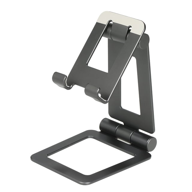 Soporte plegable Z24 para móviles y tabletas, diseño ergonómico con ajuste de 270°, material de aleación de aluminio resistente, compatible con múltiples dispositivos, color gris metálico, portátil y