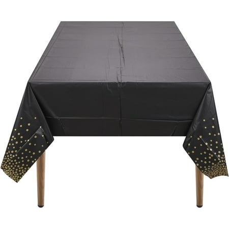 

Trimming Shop Plastic Tablecloth Disposable Rectangle Party Table Cloth Cover Dining Table Cover for Birthday Wedding Indoor Outdoor Party Decorations Black with Gold-54 - 108 6pcs