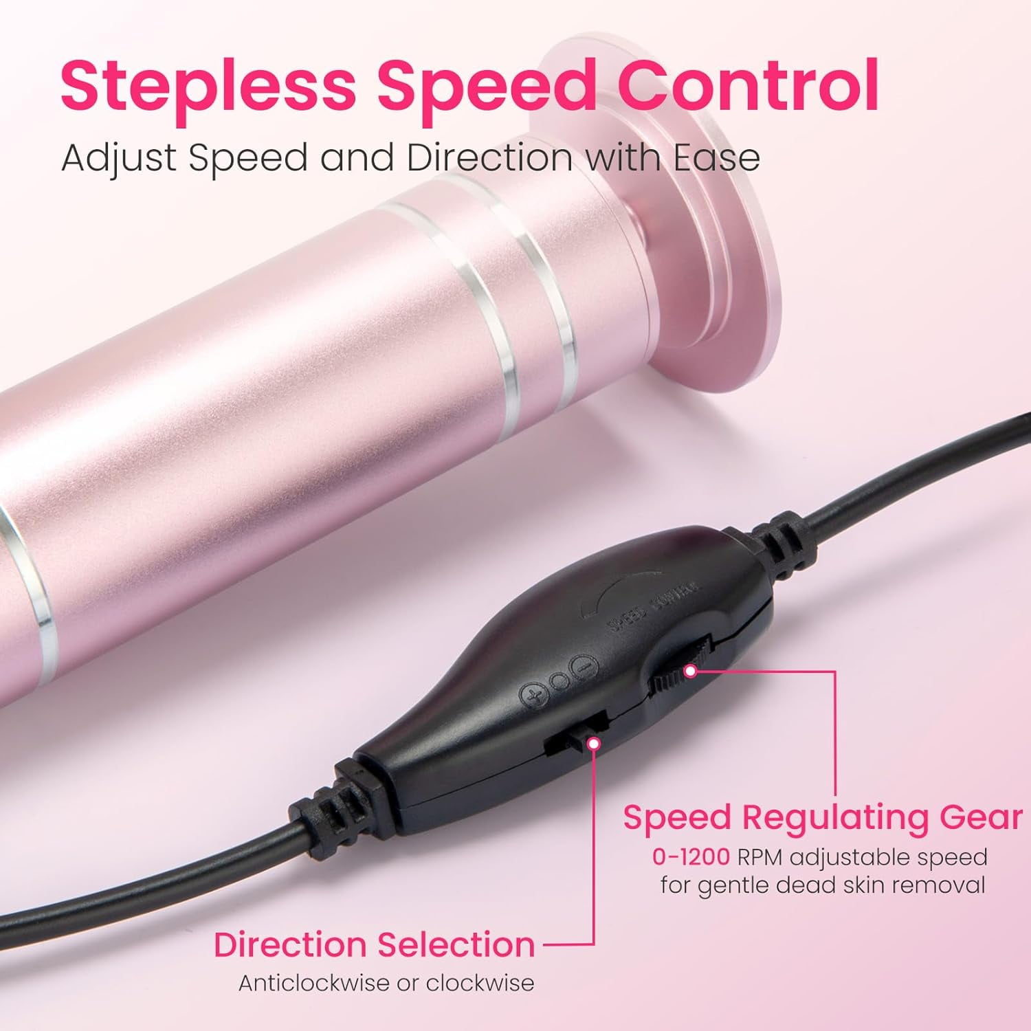 Aorsher Professional Electric Foot File, Adjustable Speed Callus Remover with 60 Sandpaper Discs, Suitable for Dead Skin & Cracked Heels, Pink