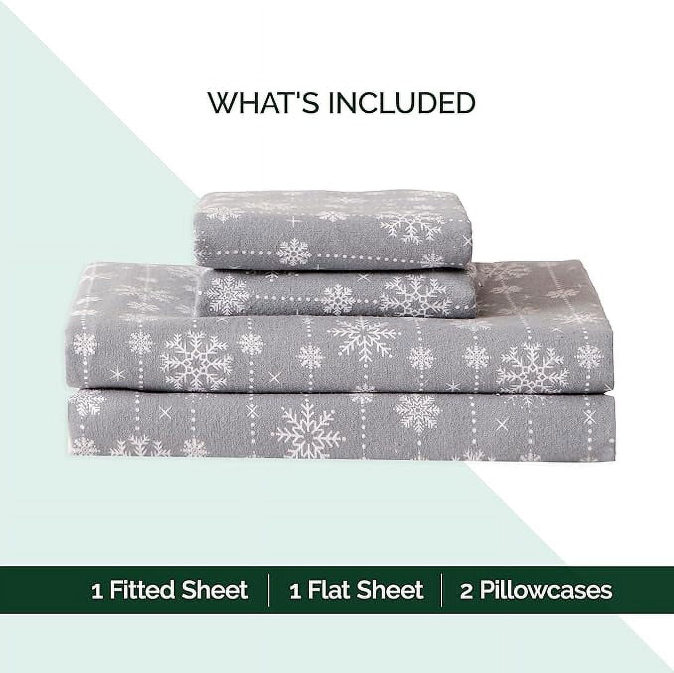 Elegant Comfort - 4 PIECE Holiday Christmas Flannel Cotton Sheet Set, Deep Pocket Fitted - King, Snowflake Gray