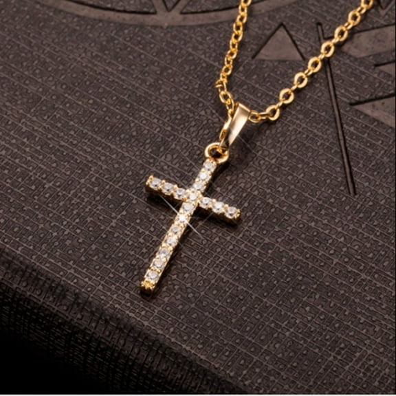 14K Rose Gold Plated 1.5 CT Round Lab Created Diamond Cross Pendant 18" Free Chain Sterling Silver
