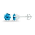 thumbnail image 2 of Decadence 925 Sterling Silver 6mm Round 3 Prong Martini Set Natural Swiss Blue Topaz December Birthstone Screwback Stud Earrings, 2 of 7