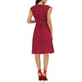 thumbnail image 3 of Allegra K Women's V-Neck Vintage Polka Dots Tie Waist Sleeveless Dress, 3 of 6
