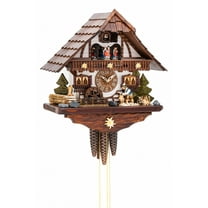 Cuckoo Clock Black Forest house with moving wood chopper and mill wheel