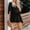 Black, variant on Womens Summer Rompers Trendy V Neck Ruffle Short Sleeve Drawstring Tummy Control Romper Batwing Sleeve Jumpsuits