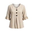 thumbnail image 4 of Sentmoon Cute Tops for Women 3/4 Sleeve V Neck Fall Clothing Striped Print Button Down Ruffle Regular Fit Streetwear Womens Blouses Casual for Travel S-2XL, 4 of 5