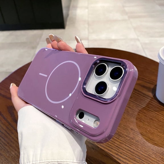 Luxury Magnetic Case for iPhone 16, Glossy TPU   PC Protective Cover, Lightweight Anti-Scratch Shockproof Phone Case for Women Men, Purple