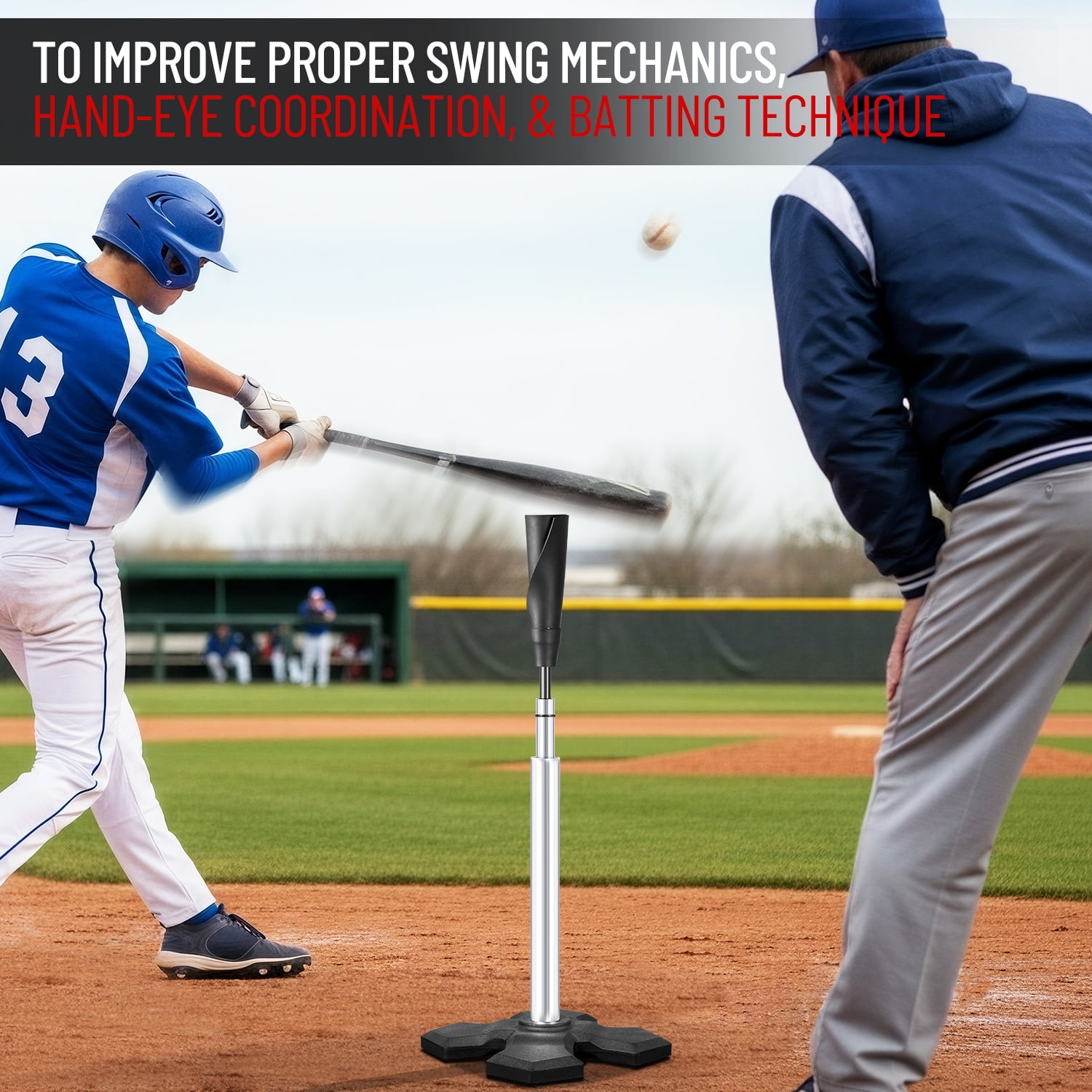 CureCalor Baseball Batting Tee, Adjustable 24" to 46" Heavy Duty Hitting Tee for Baseball & Softball
