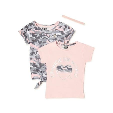 RBX Girls Tie Front and Printed T-Shirts, 2-Pack, Sizes 4-16