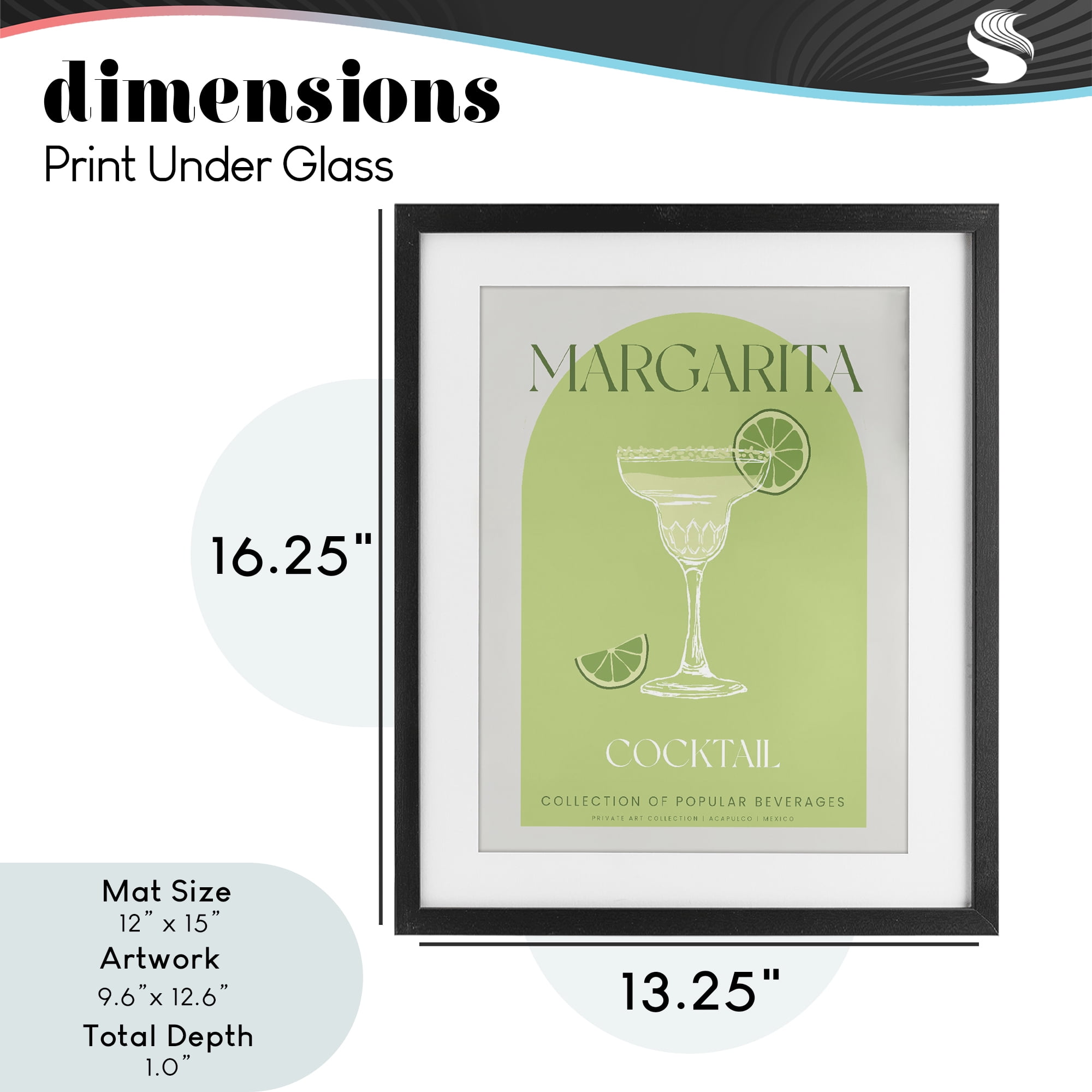 Stylish Retro Margarita Black Framed Print Under Glass, design by Lil' Rue